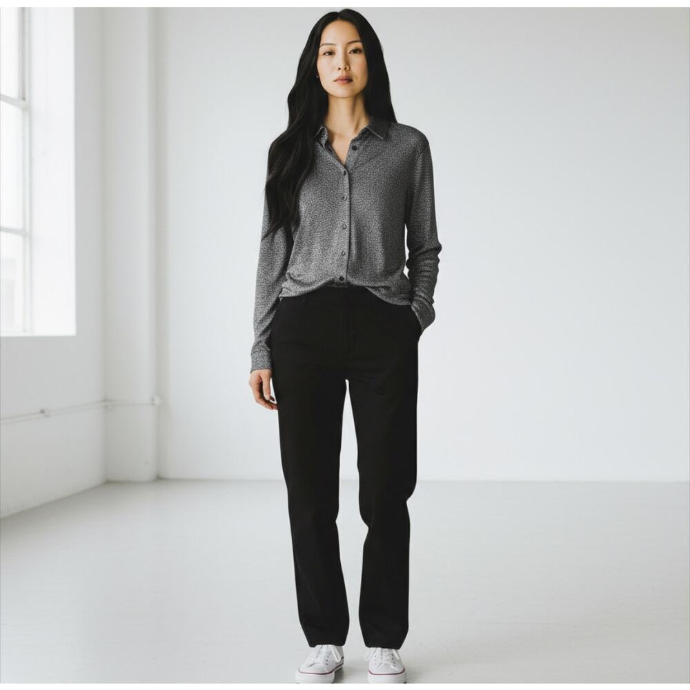 ☀️Knot Sister Glitter Embellished Long Sleeve Button-Up Shirt Black Women's XS